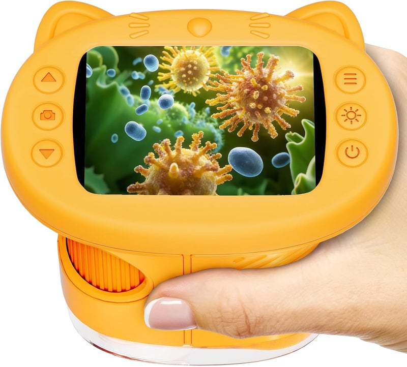 WINWEND 2.4" Screen Pocket Kids Microscope: 1000X Handheld Microscope for Photo and Video - Portable Science Kits STEM Toys – Christmas/Birthday Gifts for Girls & Boys Ages 3-12(Orange) - Image 1